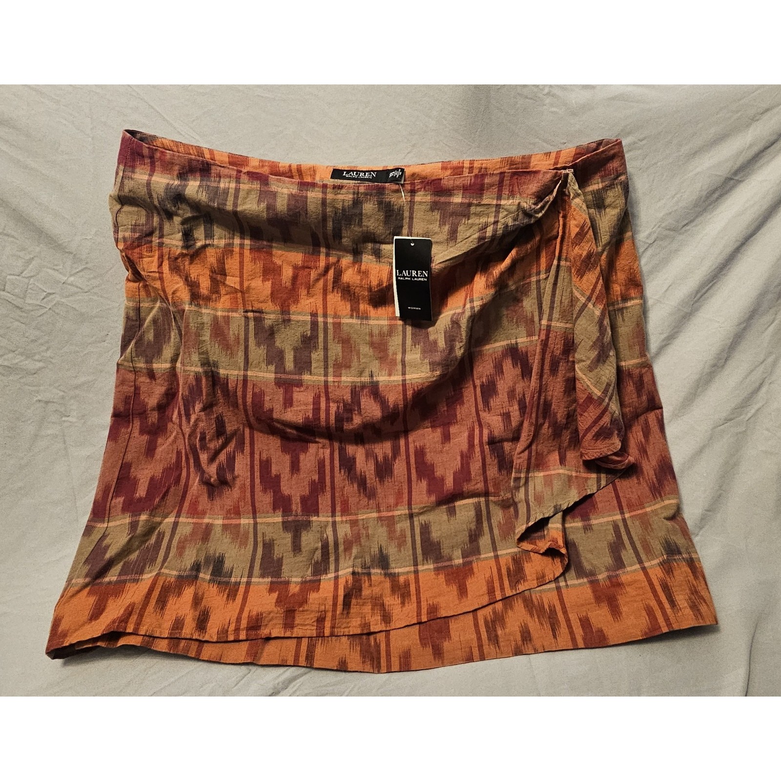 Lauren Ralph Lauren Geo Motif Cotton Linen Wrap Skirt Berry Multi 20w Nwt L472